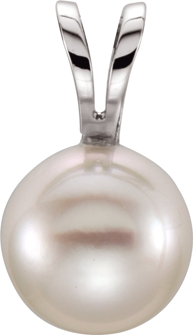 14K White Cultured White Akoya Pearl Pendant