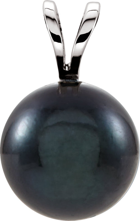 14K White Cultured Black Akoya Pearl Pendant