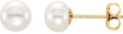 14K Yellow Gold 5-6 mm Cultured White Freshwater Button Pearl Earrings