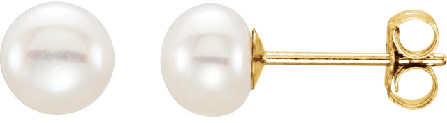 14K Yellow Gold 5-6 mm Cultured White Freshwater Button Pearl Earrings