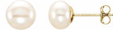 14K Yellow Gold 6-7 mm Cultured White Freshwater Button Pearl Earrings