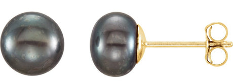 14K Yellow Gold 6-7 mm Cultured Black Freshwater Button Pearl Earrings