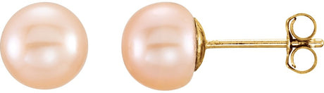 14K Yellow 6-7 mm Cultured Pink Freshwater Pearl Earrings