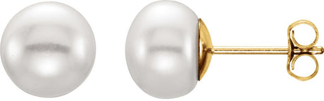 14K Yellow Gold 7-8 mm Cultured White Freshwater Button Pearl Earrings