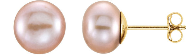 14K Yellow Gold 7-8 mm Cultured Pink Freshwater Pearl Earrings