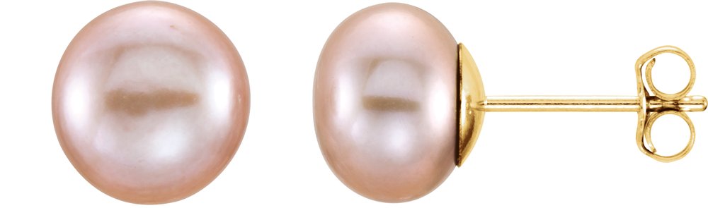 14K Yellow 7-8 mm Cultured Pink Freshwater Pearl Earrings