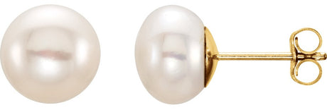 14K Yellow Gold 8-9 mm Cultured White Freshwater Button Pearl Earrings