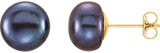 14K Yellow 8-9 mm Cultured Black Freshwater Button Pearl Earrings