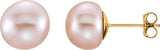 14K Yellow Gold 8-9 mm Cultured Pink Freshwater Pearl Earrings