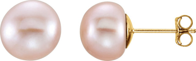 14K Yellow Gold 8-9 mm Cultured Pink Freshwater Pearl Earrings
