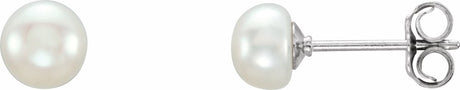 Sterling Silver 5-6 mm Cultured White Freshwater Button Pearl Earrings
