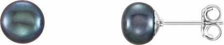 Sterling Silver 6-7 mm Cultured Black Freshwater Button Pearl Earrings