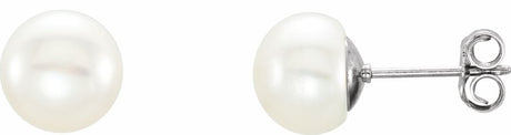 Sterling Silver 8-9 mm Cultured White Freshwater Button Pearl Earrings