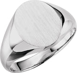 14K White Oval Signet Ring