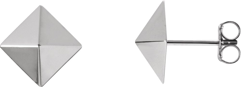 14K White Pyramid Stud Earrings