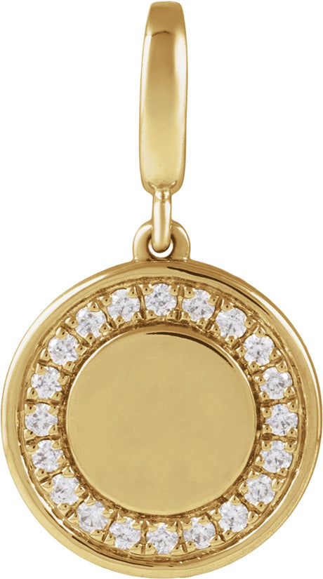 14K Yellow Gold 1/8 CTW Lab-Grown Diamond Engravable Circle Charm/Pendant