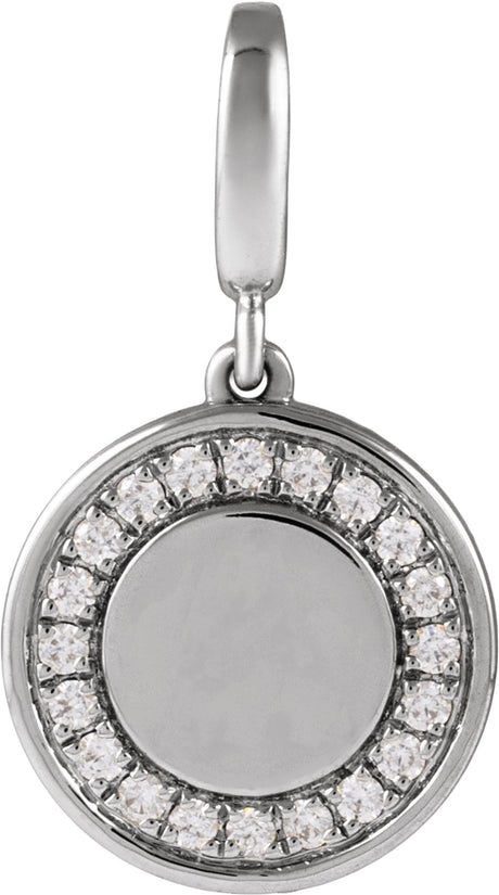 Sterling Silver 1/8 CTW Lab-Grown Diamond Engravable Circle Charm/Pendant