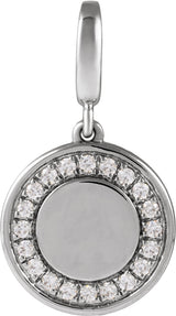 14K White Gold 1/8 CTW Lab-Grown Diamond Engravable Circle Charm/Pendant