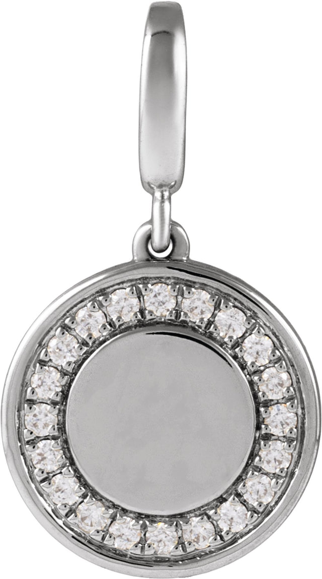14K White Gold 1/8 CTW Lab-Grown Diamond Engravable Circle Charm/Pendant
