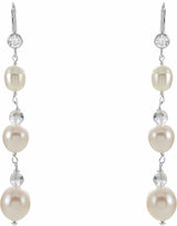 Sterling Silver Cultured White Freshwater Pearl & Imitation Cubic Zirconia Earrings