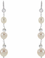 Sterling Silver Cultured White Freshwater Pearl & Imitation Cubic Zirconia Earrings