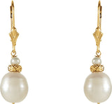 14K Yellow Gold Cultured White Freshwater Pearl Earrings 
