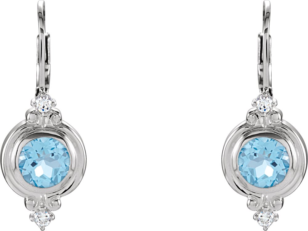 Sterling Silver Natural Swiss Blue Topaz & Imitation White Cubic Zirconia Earrings