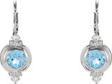 Sterling Silver Natural Swiss Blue Topaz & Imitation White Cubic Zirconia Earrings