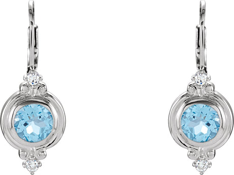 Sterling Silver Natural Swiss Blue Topaz & Imitation White Cubic Zirconia Earrings