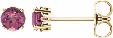 14K Yellow Gold Natural Pink Tourmaline Scroll Setting® Stud Earrings