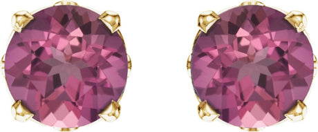 14K Yellow Gold Natural Pink Tourmaline Scroll Setting® Stud Earrings