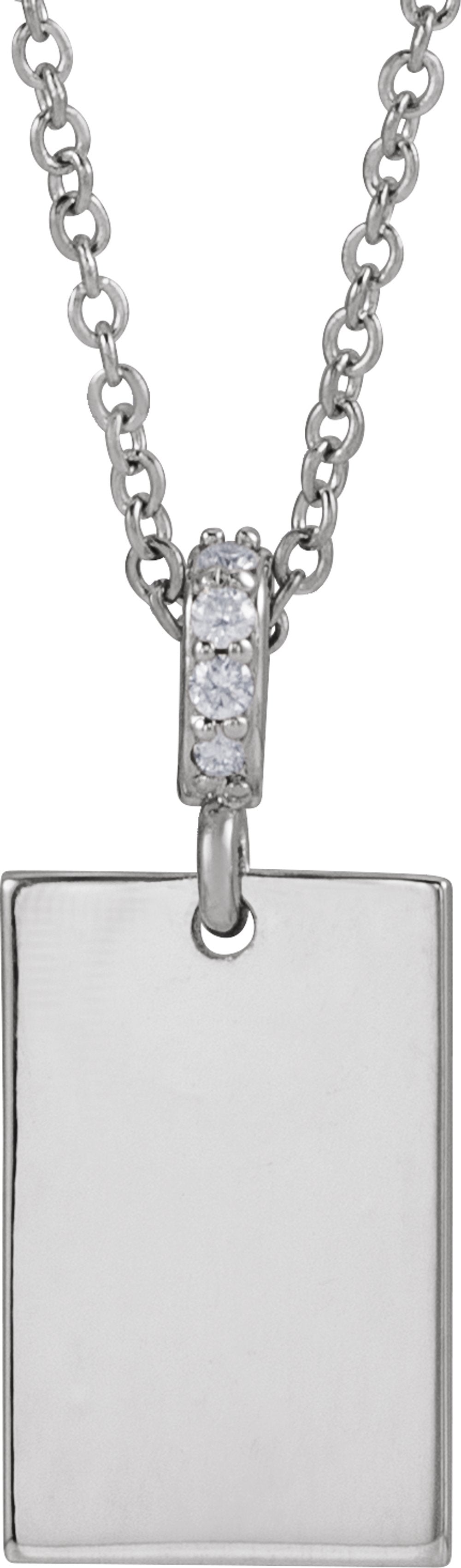 14K White Gold .02 CTW Natural Diamond Engravable 16-18" Necklace 