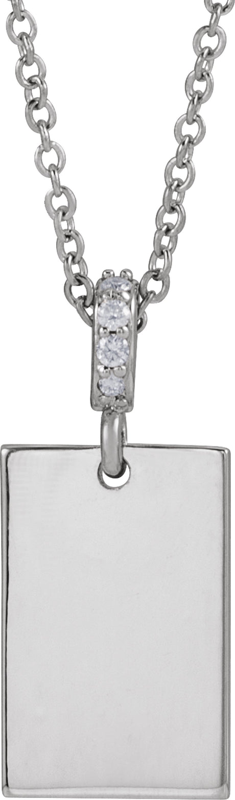 14K White Gold .02 CTW Natural Diamond Engravable 16-18" Necklace 