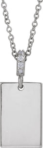 14K White Gold .02 CTW Natural Diamond Engravable 16-18" Necklace 