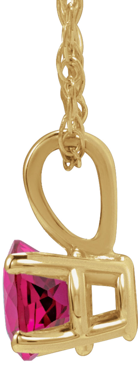 14K Yellow Gold 3 mm Imitation Ruby Youth Solitaire 14" Necklace