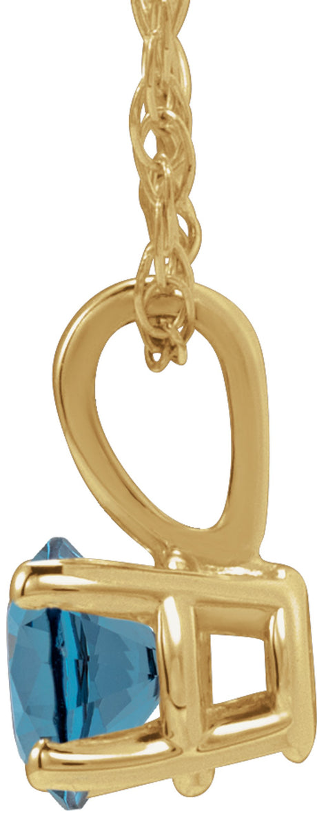 14K Yellow Gold 3 mm Imitation Blue Zircon Youth Solitaire 14" Necklace