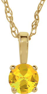 14K Yellow Gold 3 mm Imitation Citrine Youth Solitaire 14" Necklace