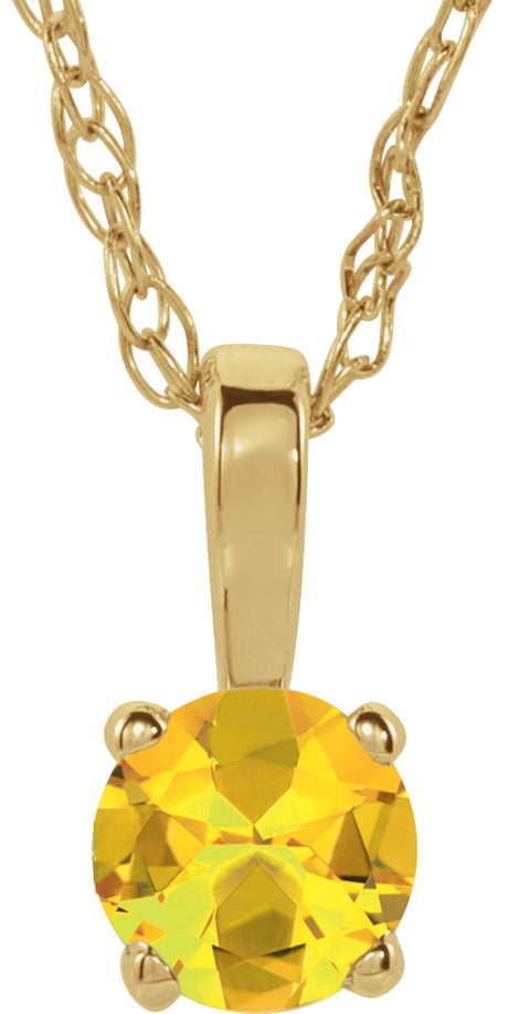 14K Yellow Gold 3 mm Imitation Citrine Youth Solitaire 14" Necklace