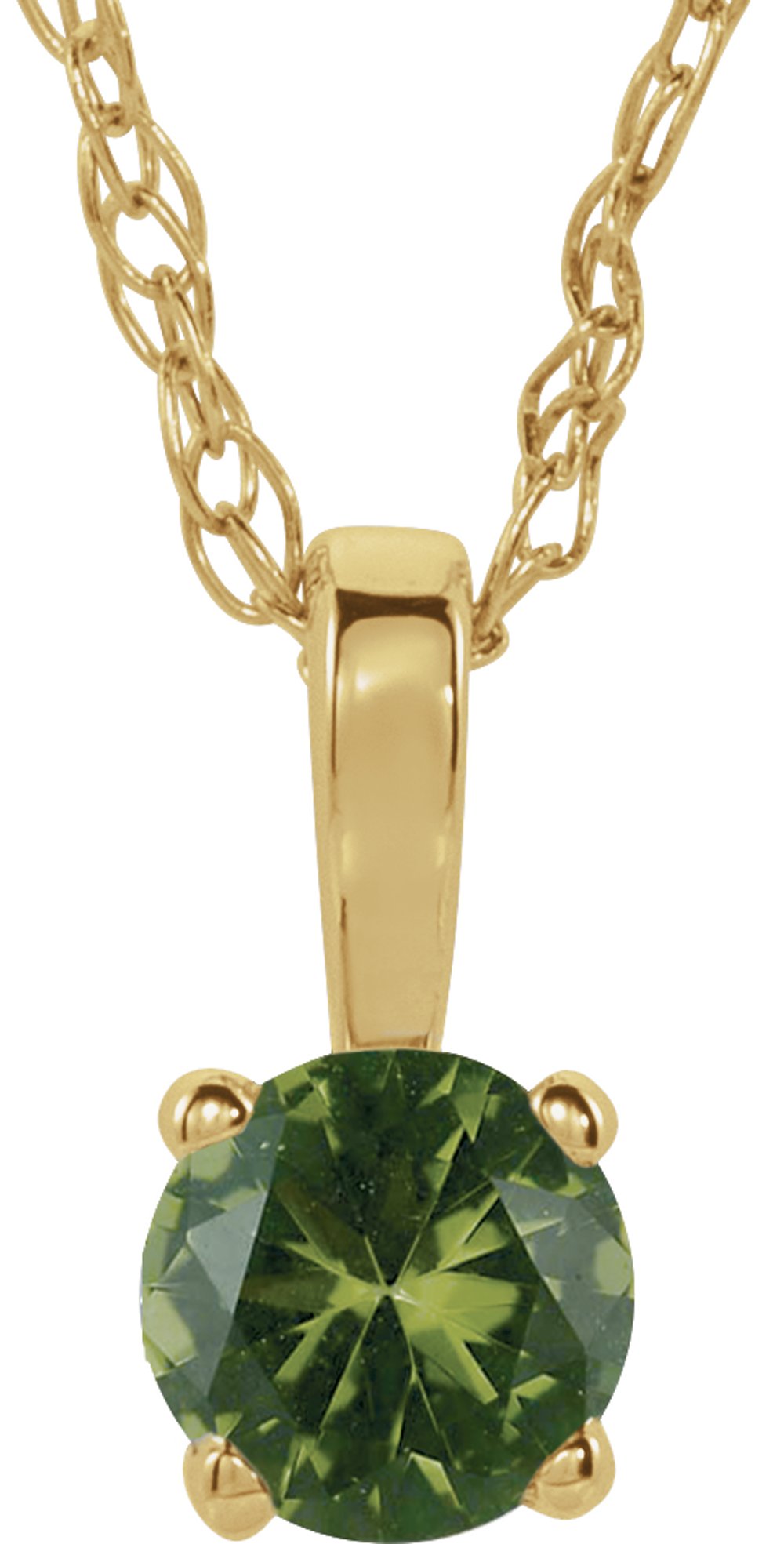 14K Yellow Gold 3 mm Imitation Peridot Youth Solitaire 14" Necklace