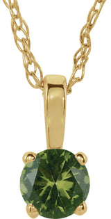 14K Yellow Gold 3 mm Imitation Peridot Youth Solitaire 14" Necklace
