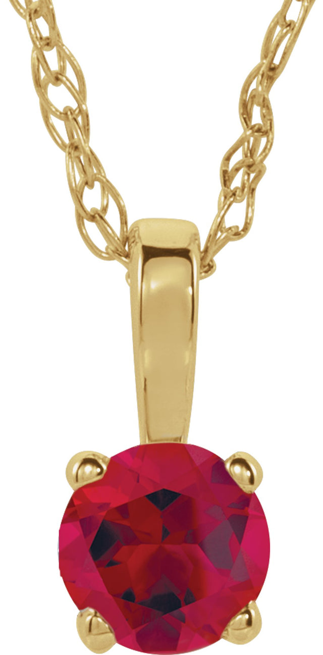 14K Yellow Gold 3 mm Imitation Ruby Youth Solitaire 14" Necklace