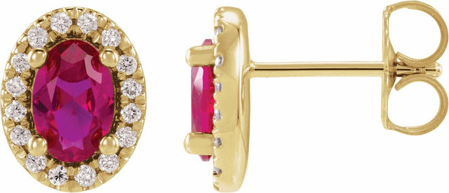 14K Yellow Gold Lab-Grown Ruby & 1/8 CTW Lab-Grown Diamond French-Set Halo-Style Earrings