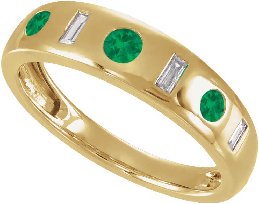 14K Yellow Gold Lab-Grown Emerald & 1/6 CTW Lab-Grown Diamond Ring
