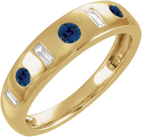 14K Yellow Gold Lab-Grown Blue Sapphire & 1/6 CTW Lab-Grown Diamond Ring