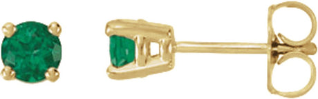 14K Yellow Gold Lab-Grown Emerald Stud Earrings