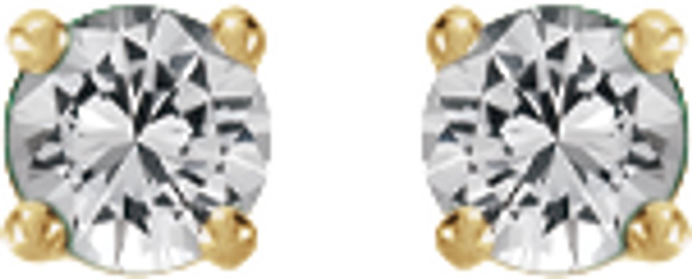 14K Yellow Gold Natural White Sapphire Stud Earrings
