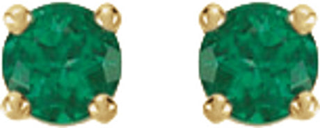 14K Yellow Gold Lab-Grown Emerald Stud Earrings