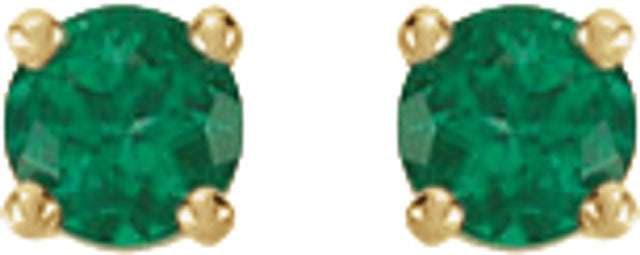 14K Yellow Gold Lab-Grown Emerald Stud Earrings