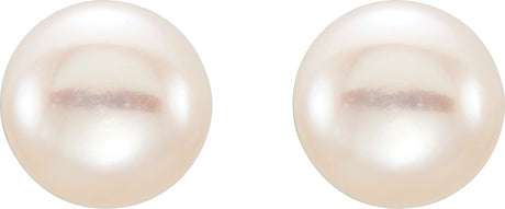 14K Yellow Gold 5-6 mm Cultured White Freshwater Button Pearl Earrings