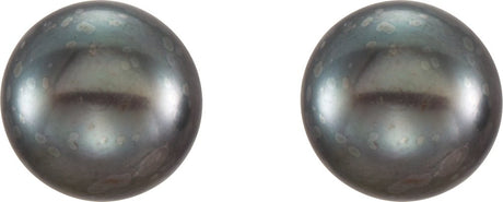 14K Yellow Gold 6-7 mm Cultured Black Freshwater Button Pearl Earrings